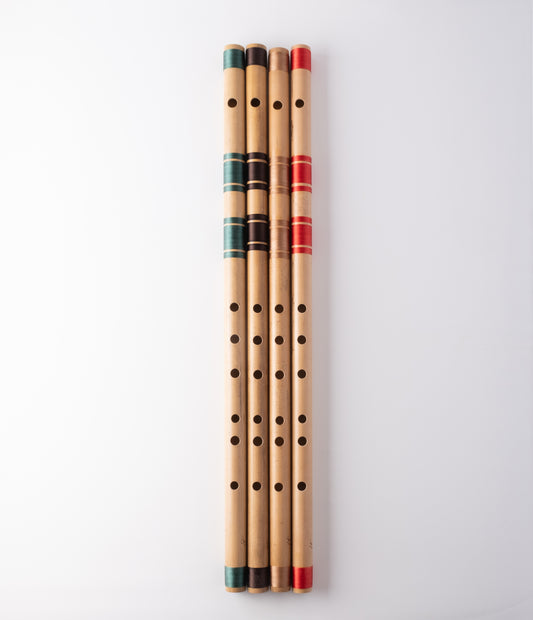 E scale bansuri's in green, brown, gold and red thread color